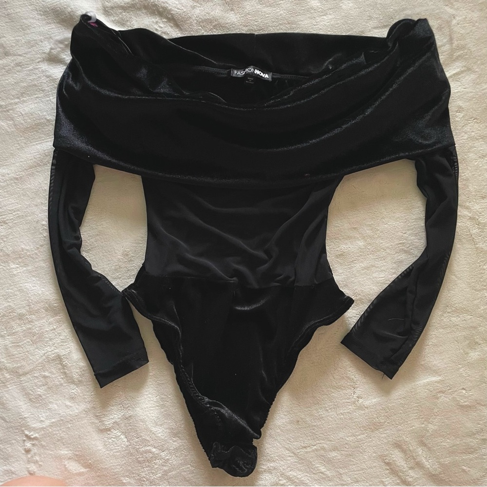 Velvet and mesh bodysuit
